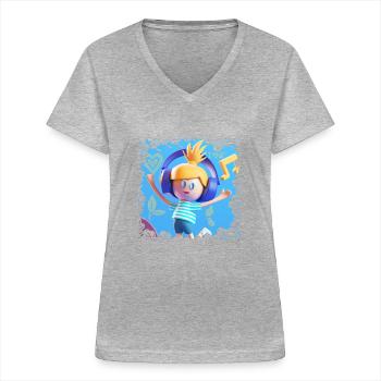 LUSTIGE MUSIK 3 - Frauen-T-Shirt mit V-Ausschnitt - Grau meliert - Vorne - Lela (165cm)