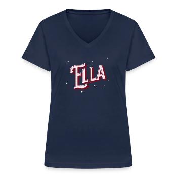 Ella Namen personalisiert - Frauen-T-Shirt mit V-Ausschnitt - Navy - Vorne - Lela (165cm)