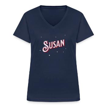 Le nom de Susan personnalisé - T-shirt col V Femme - marine - Devant - Lela (165cm)