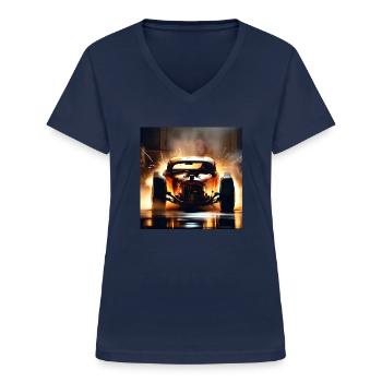 Rusty Hot Rod racing #6 - Women's V-neck T-shirt - navy - Front - Lela (165cm)