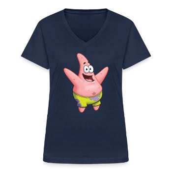 Spongebob Schwammkopf Patrick Star Design - Frauen-T-Shirt mit V-Ausschnitt - Navy - Vorne - Lela (165cm)