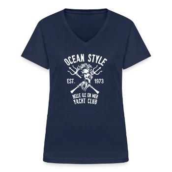 Poseidon belle ile en mer yacht club - T-shirt col V Femme - marine - Devant - Lela (165cm)