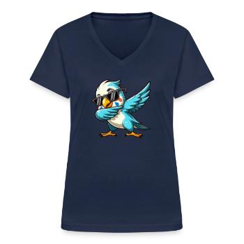 Cockatoo Dabbing Action Funny Bird Motif - Women's V-neck T-shirt - navy - Front - Lela (165cm)