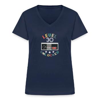 Level 30 freigeschaltet 30. Geburtstagsgeschenk Retro Gamer - Frauen-T-Shirt mit V-Ausschnitt - Navy - Vorne - Lela (165cm)
