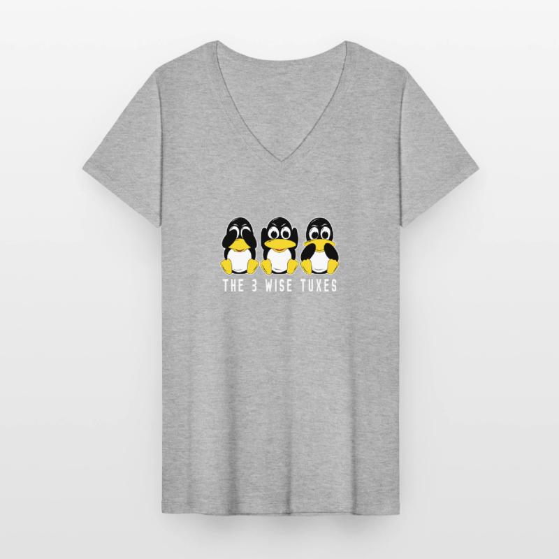 3 Linux penguins hear see speak computer scientists Women's V-neck T-shirt