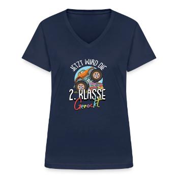 2. Klasse Junge Monster Truck Auto Geschenk - Frauen-T-Shirt mit V-Ausschnitt - Navy - Vorne - Lela (165cm)