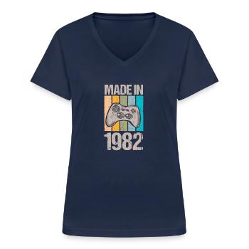 Geburtstag 1982 82 Gaming Retro Jahrgang Geschenk - Frauen-T-Shirt mit V-Ausschnitt - Navy - Vorne - Lela (165cm)