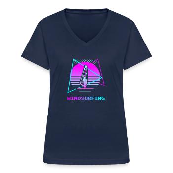 Retro Vintage Classic Windsurfing Windsurfer - Frauen-T-Shirt mit V-Ausschnitt - Navy - Vorne - Lela (165cm)