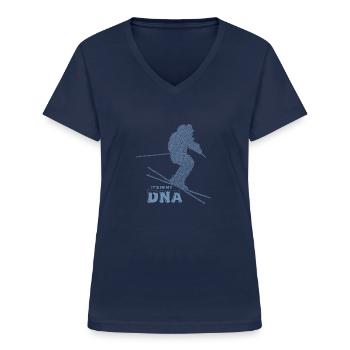 Snowboarder Geschenkideen meine DNA - Frauen-T-Shirt mit V-Ausschnitt - Navy - Vorne - Lela (165cm)
