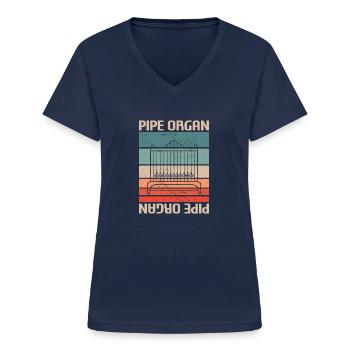 Retro Vintage Classic Pipe Organ Instrument Organi - Women's V-neck T-shirt - navy - Front - Lela (165cm)