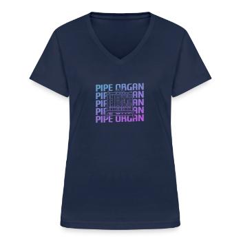 Retro Vintage Classic Pipe Organ Instrument Organi - Women's V-neck T-shirt - navy - Front - Lela (165cm)
