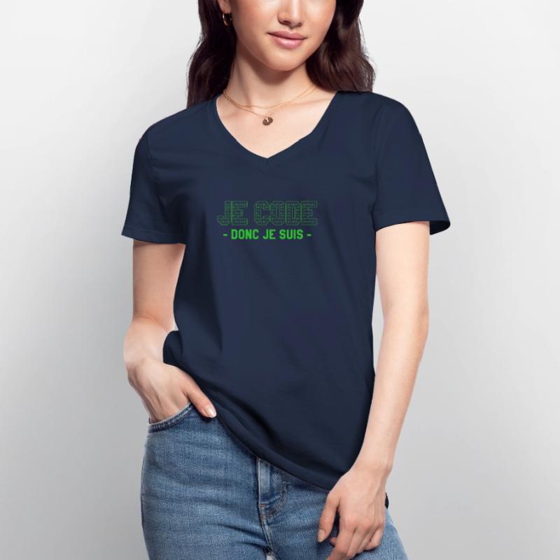 Je Code Donc Je Suis Programmeur Programmation Frauen-T-Shirt mit V-Ausschnitt