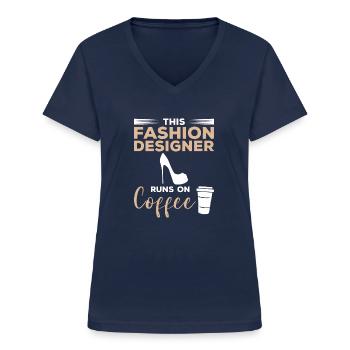 Ce créateur de mode fonctionne sur la conception de café - T-shirt col V Femme - marine - Devant - Lela (165cm)