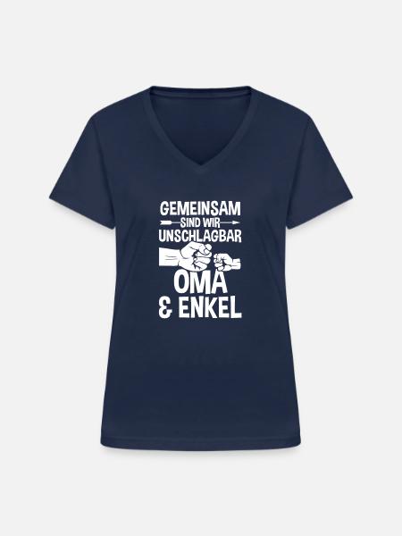 Oma Großmutter und Enkel - Frauen-T-Shirt mit V-Ausschnitt - Navy