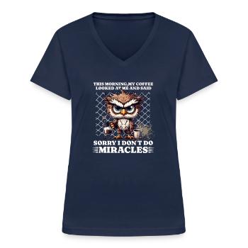 Morgenmuffel Kaffee lustiges Spruch owl - Frauen-T-Shirt mit V-Ausschnitt - Navy - Vorne - Lela (165cm)