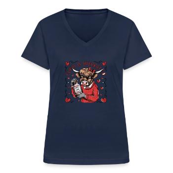 Single Valentine's Day Love Cupid Funny Saying - Women's V-neck T-shirt - navy - Front - Lela (165cm)