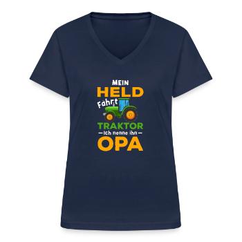 Landwirt Bauer Trecker Traktor Bauernhof Opa - Frauen-T-Shirt mit V-Ausschnitt - Navy - Vorne - Lela (165cm)