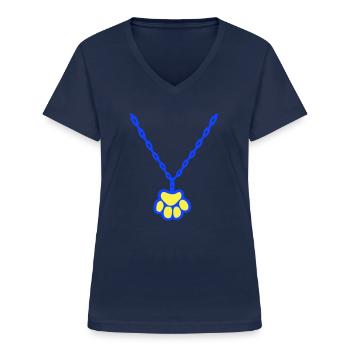 Katze Pfote Hund Tier Halskette Halsband Schmuck - Frauen-T-Shirt mit V-Ausschnitt - Navy - Vorne - Lela (165cm)