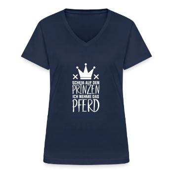 Scheiß auf DEN PRINZEN Ich nehme das Pferd - Frauen-T-Shirt mit V-Ausschnitt - Navy - Vorne - Lela (165cm)