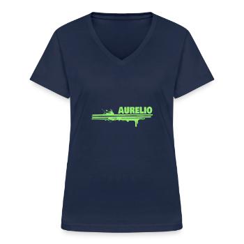 Farbklecks Aurelio - Frauen-T-Shirt mit V-Ausschnitt - Navy - Vorne - Lela (165cm)