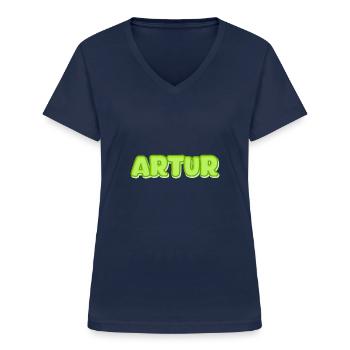 Artur als Artur - Frauen-T-Shirt mit V-Ausschnitt - Navy - Vorne - Lela (165cm)