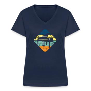 piano - Women's V-neck T-shirt - navy - Front - Lela (165cm)