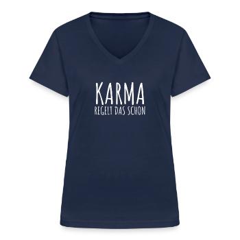 Karma Regelt Das Schon - Frauen-T-Shirt mit V-Ausschnitt - Navy - Vorne - Lela (165cm)