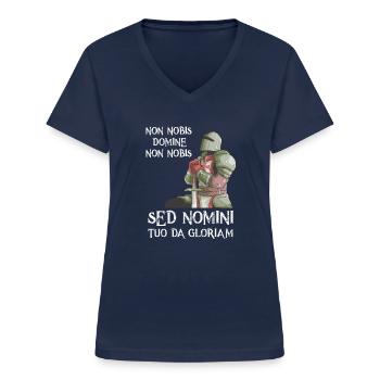 Knights Templar Graphic Templar Temple Knight Prayer - Women's V-neck T-shirt - navy - Front - Lela (165cm)
