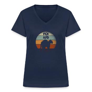 Katze Gegen Rassismus Faschismus Lustiges Fck Afd - Frauen-T-Shirt mit V-Ausschnitt - Navy - Vorne - Lela (165cm)