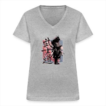 Samurai characters, Bushido, Japanese samurai - Women's V-neck T-shirt - sports grey - Front - Lela (165cm)