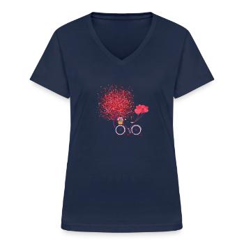 Romantique Saint-Valentin Tree Hearts - T-shirt col V Femme - marine - Devant - Lela (165cm)
