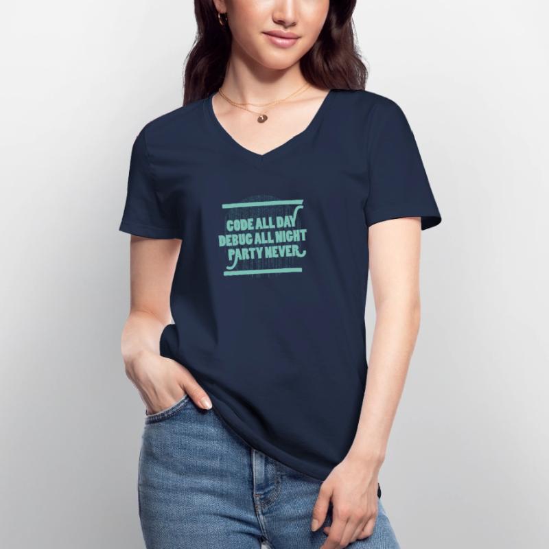 Code All Day Programmer Hacker Computer Code Women's V-neck T-shirt