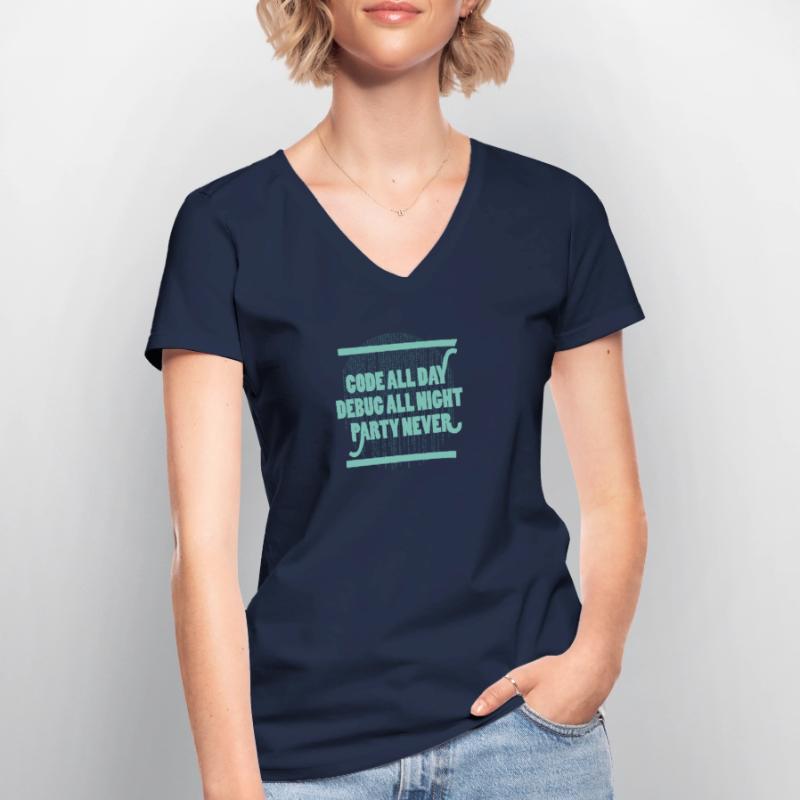 Code All Day Programmer Hacker Computer Code Women's V-neck T-shirt