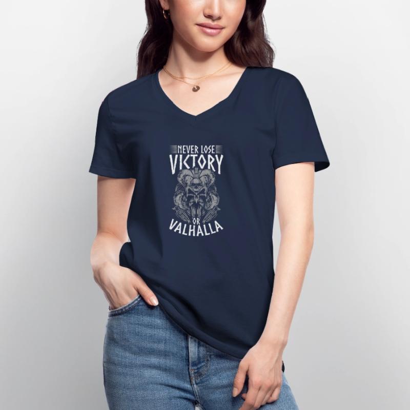 Niemals Verlieren, Sieg oder Valhalla Wikinger Frauen-T-Shirt mit V-Ausschnitt