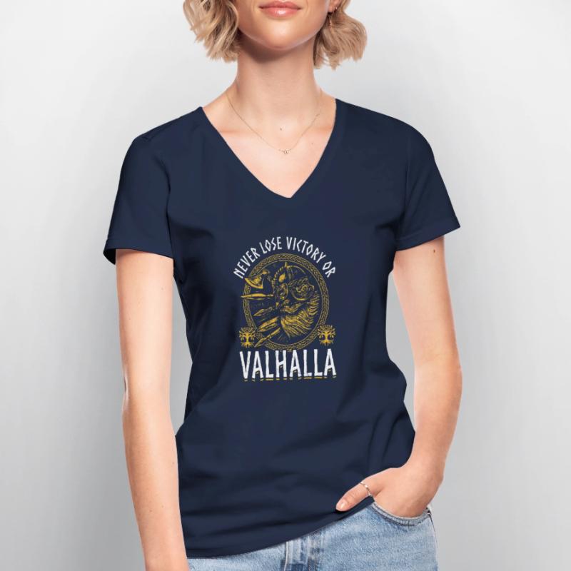 Niemals Verlieren, Sieg oder Valhalla Wikinger Frauen-T-Shirt mit V-Ausschnitt