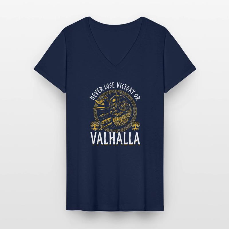 Niemals Verlieren, Sieg oder Valhalla Wikinger Frauen-T-Shirt mit V-Ausschnitt