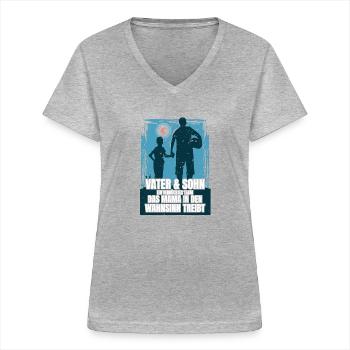 Father & Son a Crazy Team Partner Look - Women's V-neck T-shirt - sports grey - Front - Lela (165cm)