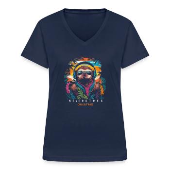 Design Chillout Vibes : décontracté et élégant - T-shirt col V Femme - marine - Devant - Lela (165cm)