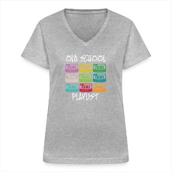 Kassette Diskette VHS Retro Kindheitserinnerung - Frauen-T-Shirt mit V-Ausschnitt - Grau meliert - Vorne - Lela (165cm)