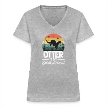 Otter Otter Sea Otter Water Marten - Women's V-neck T-shirt - sports grey - Front - Lela (165cm)