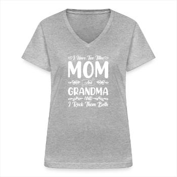 Beste Oma Mama Kinder Enkel Spruch Geschenk - Frauen-T-Shirt mit V-Ausschnitt - Grau meliert - Vorne - Lela (165cm)