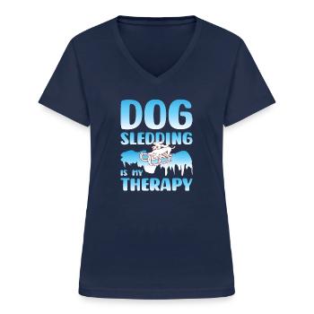 Schlittenfahren Hundeschlittenfahren Schlittenhund - Frauen-T-Shirt mit V-Ausschnitt - Navy - Vorne - Lela (165cm)