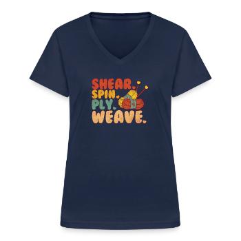 Weaving Knitting Crochet Fabrics Textiles - Women's V-neck T-shirt - navy - Front - Lela (165cm)