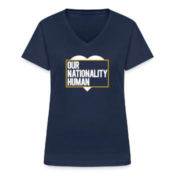 Nationalität Mensch Gegen Rassismus Menschenrechte - Frauen-T-Shirt mit V-Ausschnitt - Navy - Vorne - Lela (165cm)