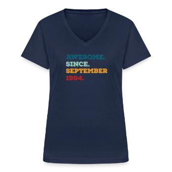 Birthday September 1994 Born Year of birth - Women's V-neck T-shirt - navy - Front - Lela (165cm)