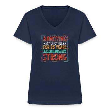Silberhochzeit 25 Jahre Verheiratet Hochzeitstag - Frauen-T-Shirt mit V-Ausschnitt - Navy - Vorne - Lela (165cm)