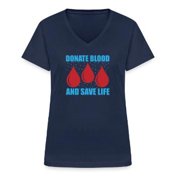 Blutspende Blutspenden Blutspender - Frauen-T-Shirt mit V-Ausschnitt - Navy - Vorne - Lela (165cm)