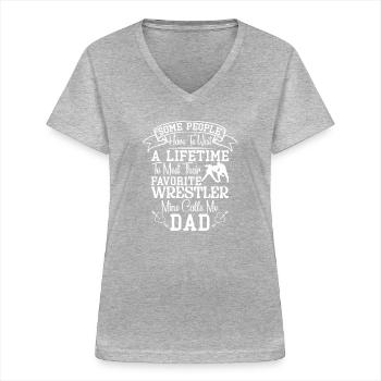 Lutte Lutte Lutteur Cadeau Fils - T-shirt col V Femme - gris chiné - Devant - Lela (165cm)