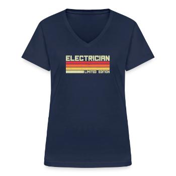 Électricien Génie électrique Pince isolante Électronique - T-shirt col V Femme - marine - Devant - Lela (165cm)