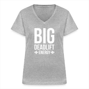 Fitness Muskel Kniebeugen Kreuzheben Deadlift - Frauen-T-Shirt mit V-Ausschnitt - Grau meliert - Vorne - Lela (165cm)